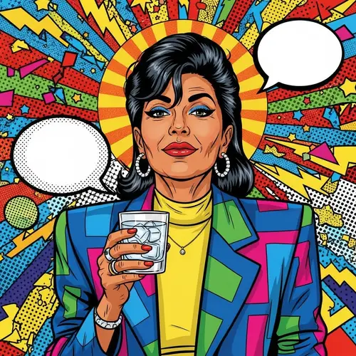 Vibrant Retro Pop Art: South Asian Woman with Vodka