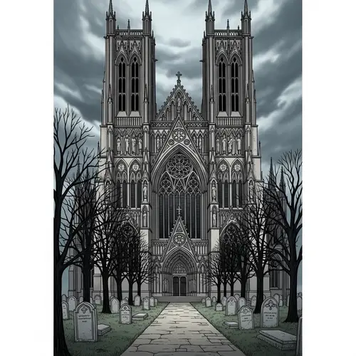 Gothic Cathedral Art: Eerie Illustration of Gothic Architecture
