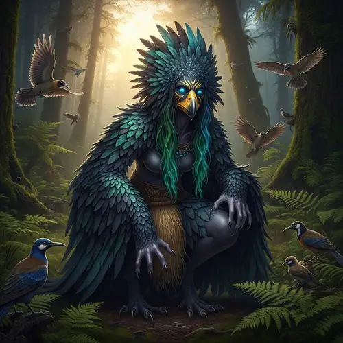 Ethereal Bird-Witch in New Zealand Fern Forest | Supernatural Scene