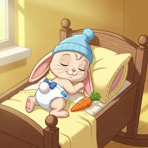 Cute One-Month-Old Baby Rabbit Sleeping in Cradle