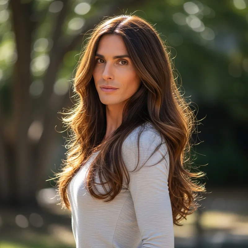 Slim Figure with Decently Long and Flowing Hair