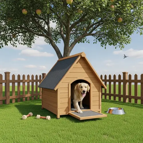 Wooden Dog House in Lush Green Backyard - Best Dog House Design