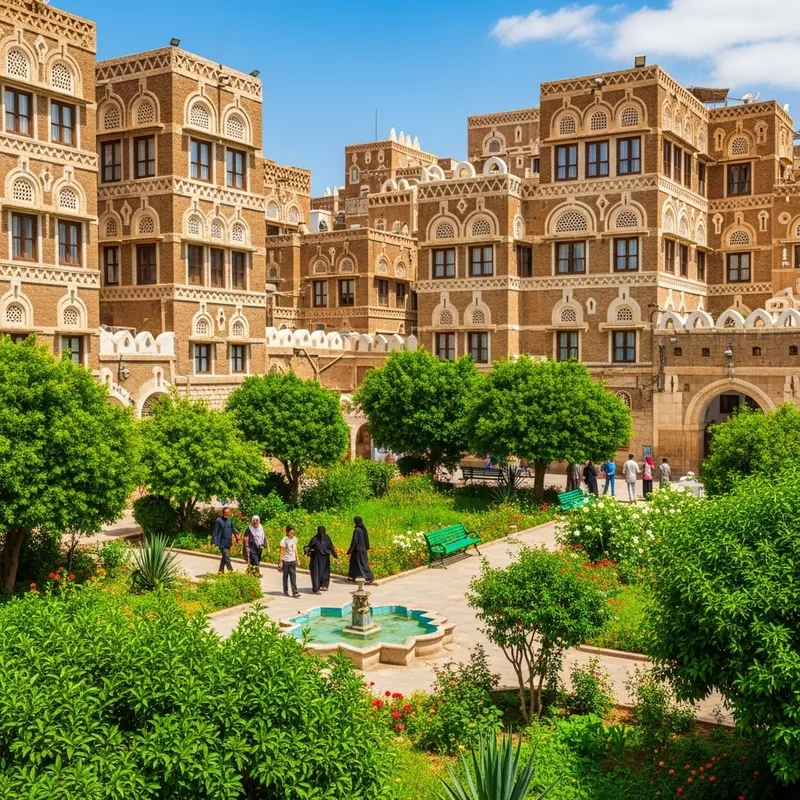 Scenic Garden in Old City of Sana'a