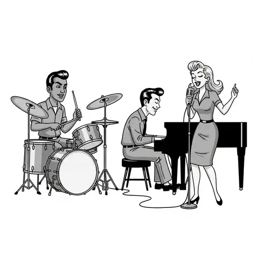 1930s Style Cartoon Rockabilly Band with Female Singer