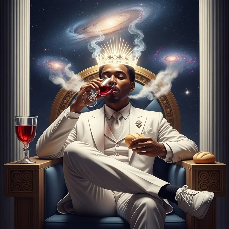 Glowing Black Man in Majestic Throne Room | Cosmic Communion Scene Glowing Black Man in Majestic Throne Room | Cosmic Communion Scene