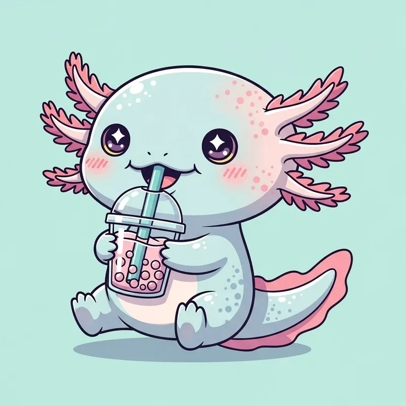 Kawaii Axolotl Sipping Bubble Tea Joyfully