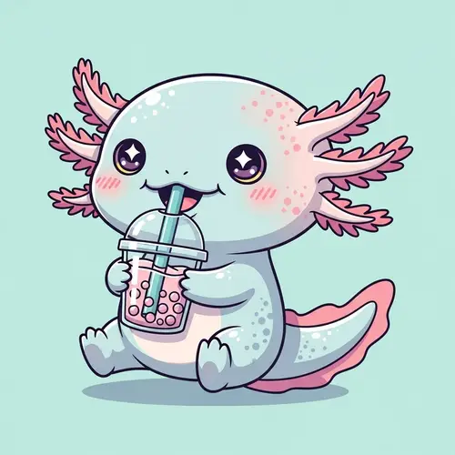Cute Kawaii Axolotl Sipping Bubble Tea Illustration