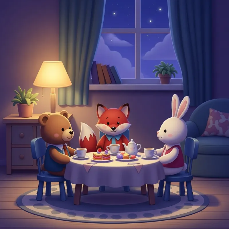 Enchanting Toy Animal Tea Party in Cozy Children's Room
