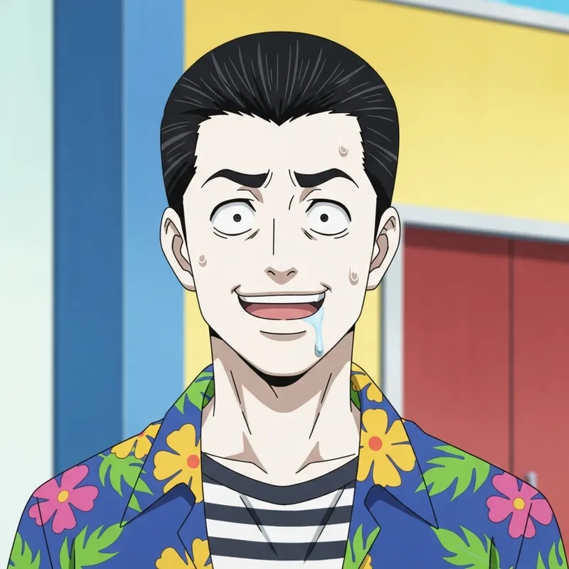 Anime-Style Male Character with Neat Black Hair | Comedic Twist Anime-Style Male Character with Neat Black Hair | Comedic Twist