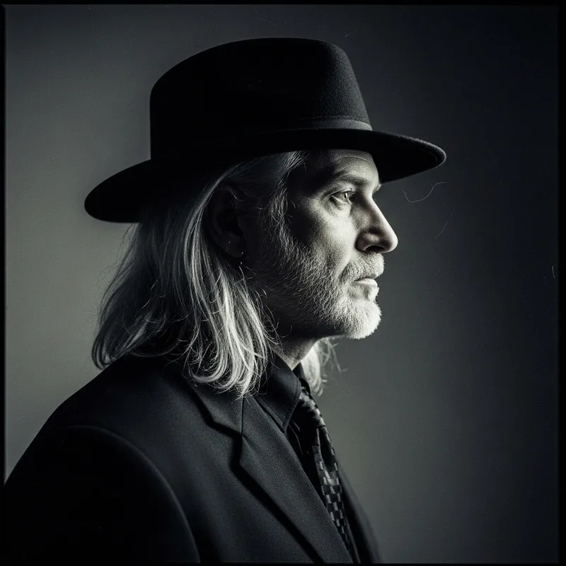 Mysterious Man in Vintage Film Noir Aesthetic