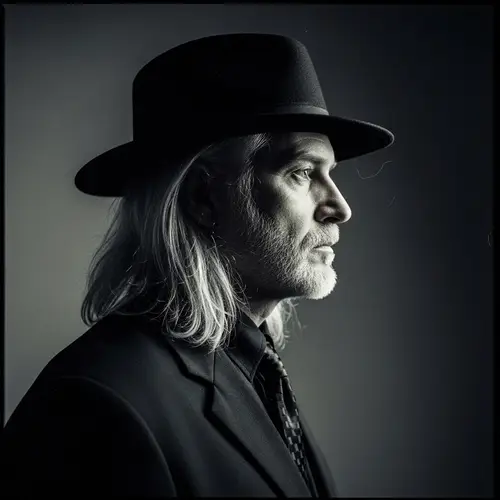 Mysterious Man in Vintage Film Noir Aesthetic