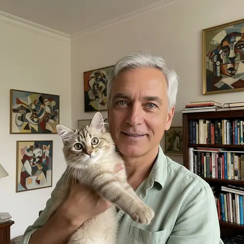 Middle-Aged Man with Tan Cat | Heartwarming Portrait