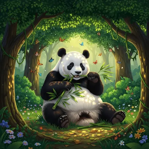 Cheerful Panda in Enchanted Forest | Black-and-White Fur