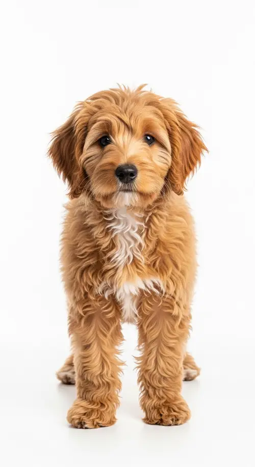 Adorable Mini Golden Doodle on White Background