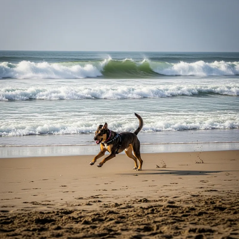Dog Running on the Beach | Ocean Waves Background Dog Running on the Beach | Ocean Waves Background