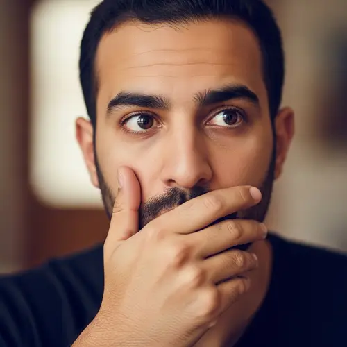 Middle-Eastern Man Placing Hand in Mouth