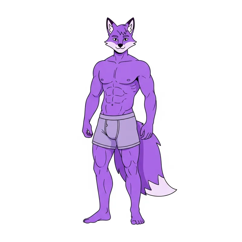 Athletic Male Purple Fox in Comfy Boxers | Cartoon Character