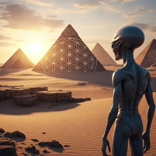 Alien Encounter in Sacred Desert | Mystical Pyramids at Dusk