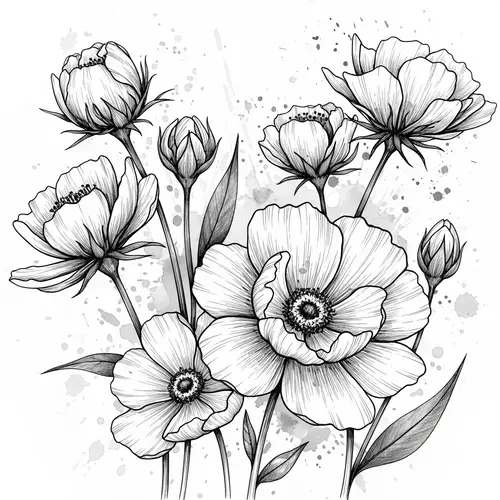 Beautiful Flowers and Ink Traces: Artistic Display