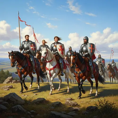 Dramatic Polish Knights Riding on Horses: Romanticism Art