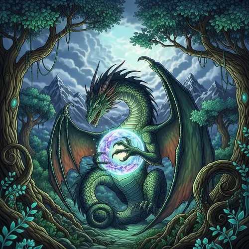 Mythical Dragon Protecting Shimmering Crystal Ball | Fantastical Scene