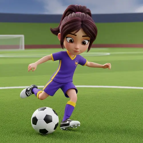Animated Young Girl Playing Soccer in Disney Pixar Style