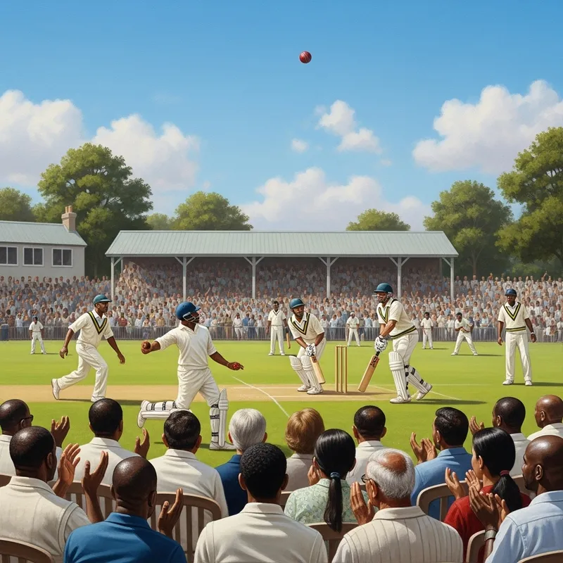 Exciting Cricket Match Painting | Diverse Players & Fans