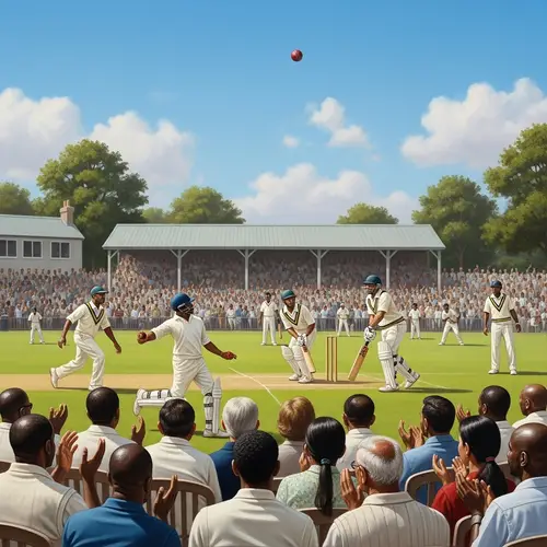 Sunny Day Cricket Match Painting | Diverse Athletes and Spectators