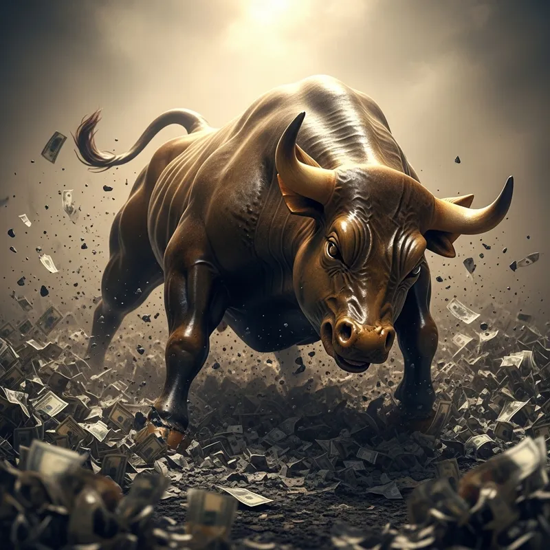 Dramatic Bull Rising in Aggressive Attack from Shredded Currency Ashes Dramatic Bull Rising in Aggressive Attack from Shredded Currency Ashes