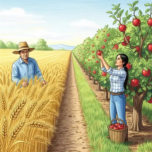 Diverse Agricultural Lands: Wheat Field and Apple Orchard