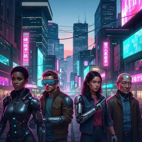 Futuristic Cyberpunk Cityscape at Dusk