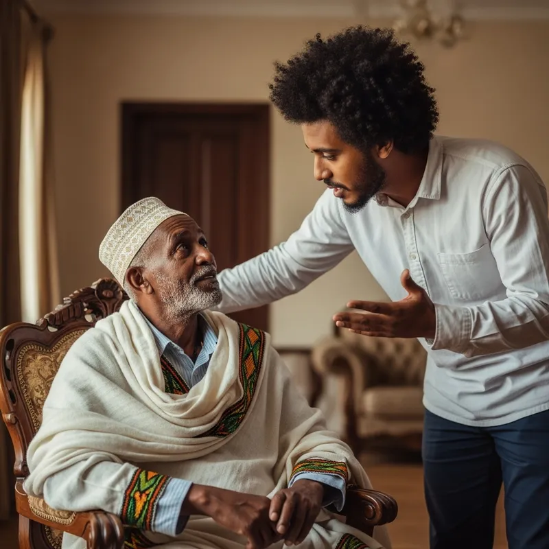 Elderly Ethiopian Father and Afro Son Connection