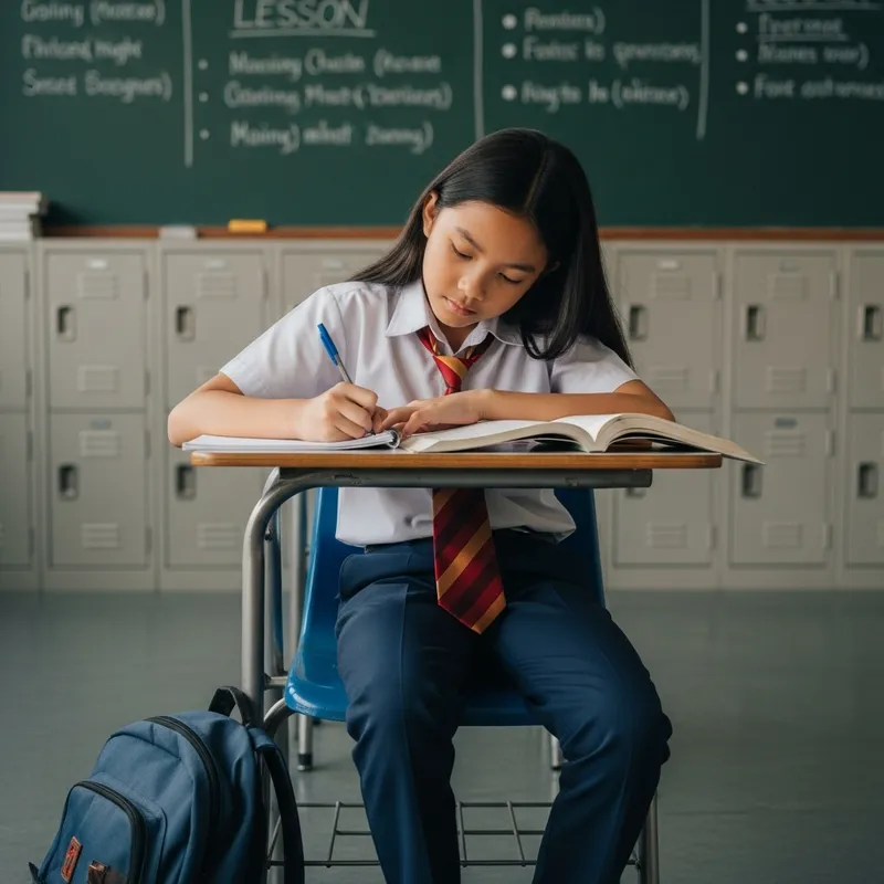 Hardworking Filipino Kid in School Environment Hardworking Filipino Kid in School Environment