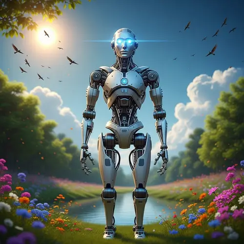 Advanced AI Robot in Nature - Futuristic Harmony