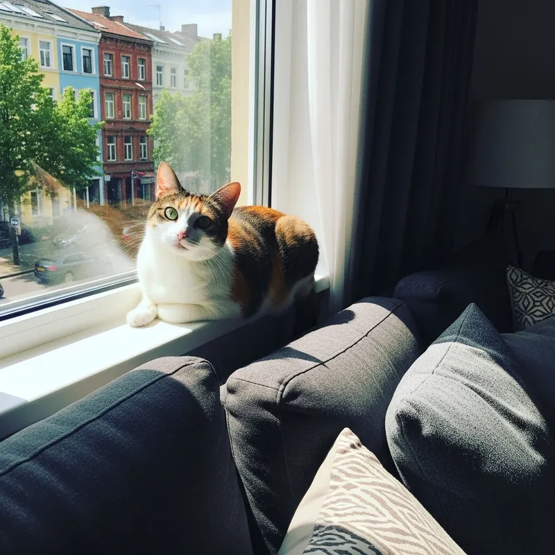 Adorable Calico Cat Relaxing by the Window