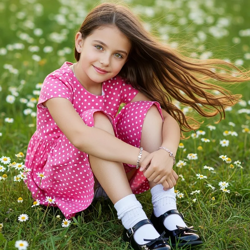 Adorable 7-Year-Old Girl with Golden Eyes and Long Hazel Brown Hair