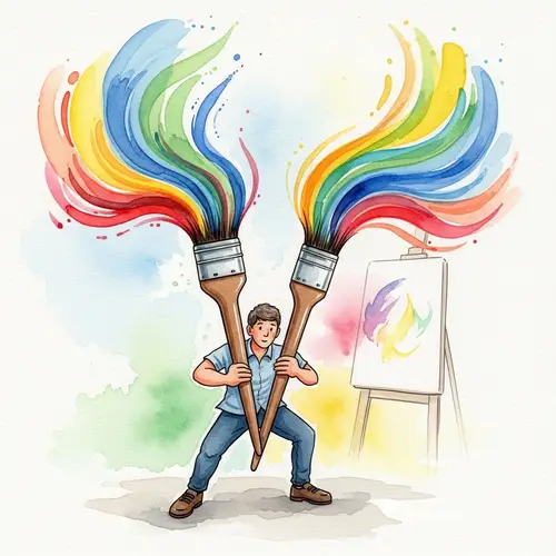 Vibrant Watercolor Illustration of Person with Paintbrush Hands