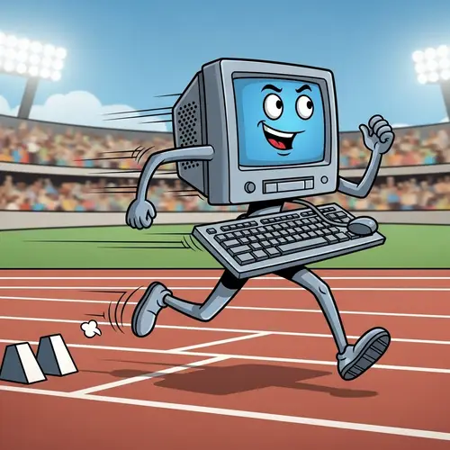 Sprint of a Running Computer: Comic Style 100-Meter Dash