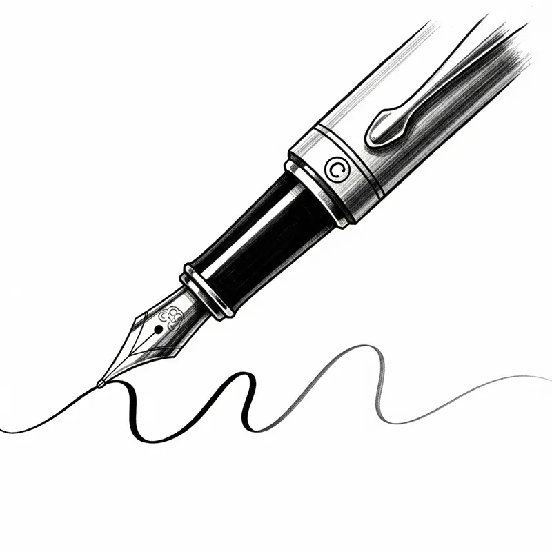 Fountain Pen Drawing a Wavy Line - Copyright Symbol | Website Name