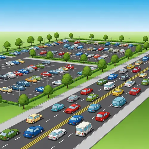 Urban Car Park with Diverse Vehicles | City Road Scene