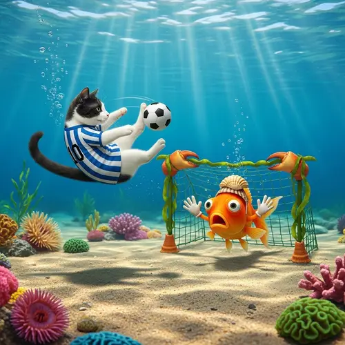 Cat's Bicycle Kick Goal Against Fish