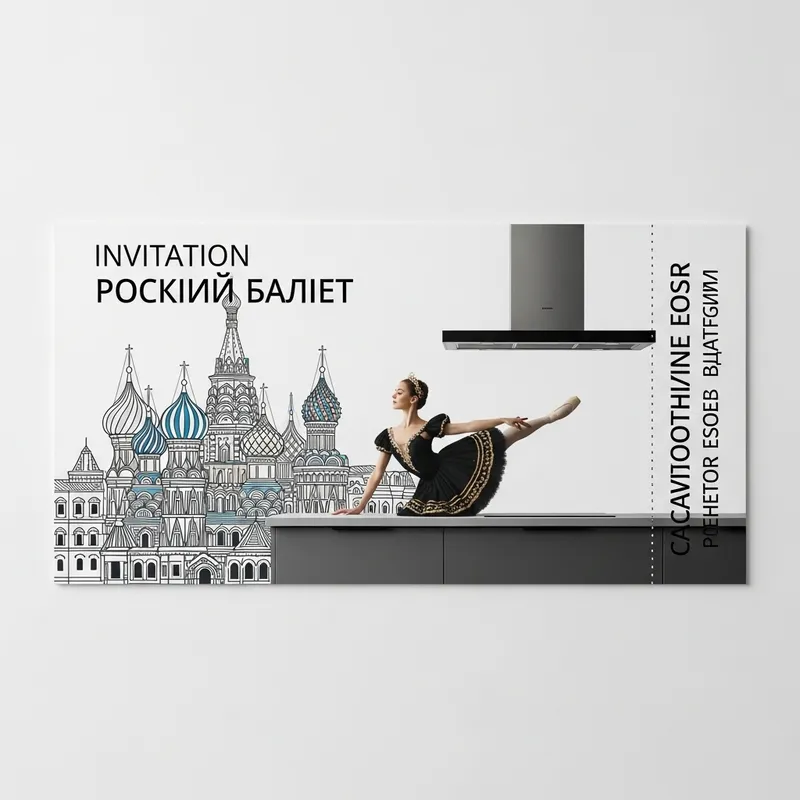 High-Resolution Ballet Ticket Featuring Ballerina at Modern Kitchen Island