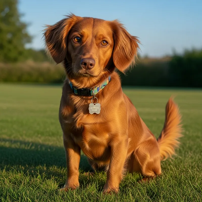 Adorable Russet Brown Dog on Green Lawn - Tranquil Scene of a Happy Pet