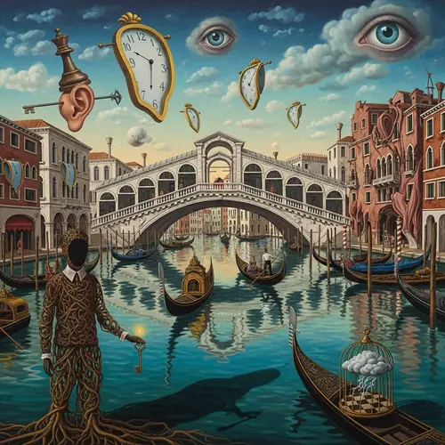 Surreal Venetian Scene in Early 20th Century Style