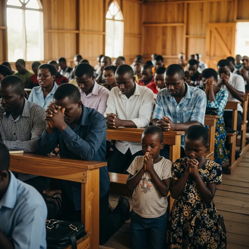 Seventh-day Adventist Church Members Praying in Mozambique