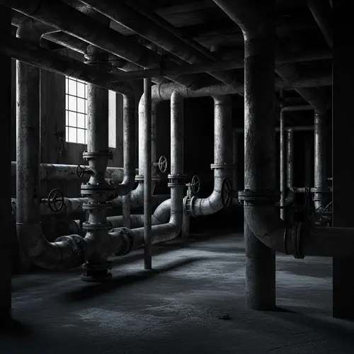 Intricate Industrial Pipes Network with Eerie Ambiance