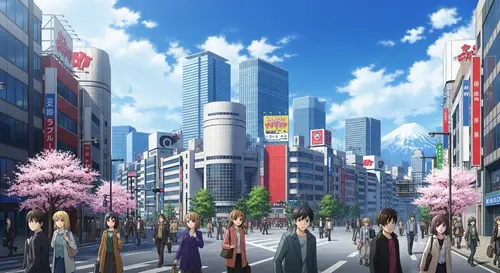 Tokyo Cityscape | Urban Skyscrapers, Cherry Blossoms & Mount Fuji