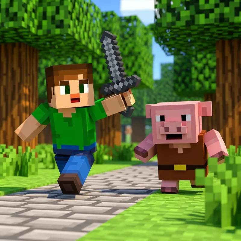Minecraft Player vs Piglin Chase Adventure