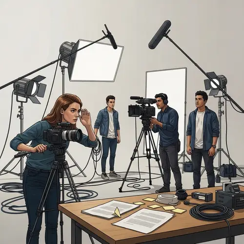 Media Production Studio Scene with Director and Crew