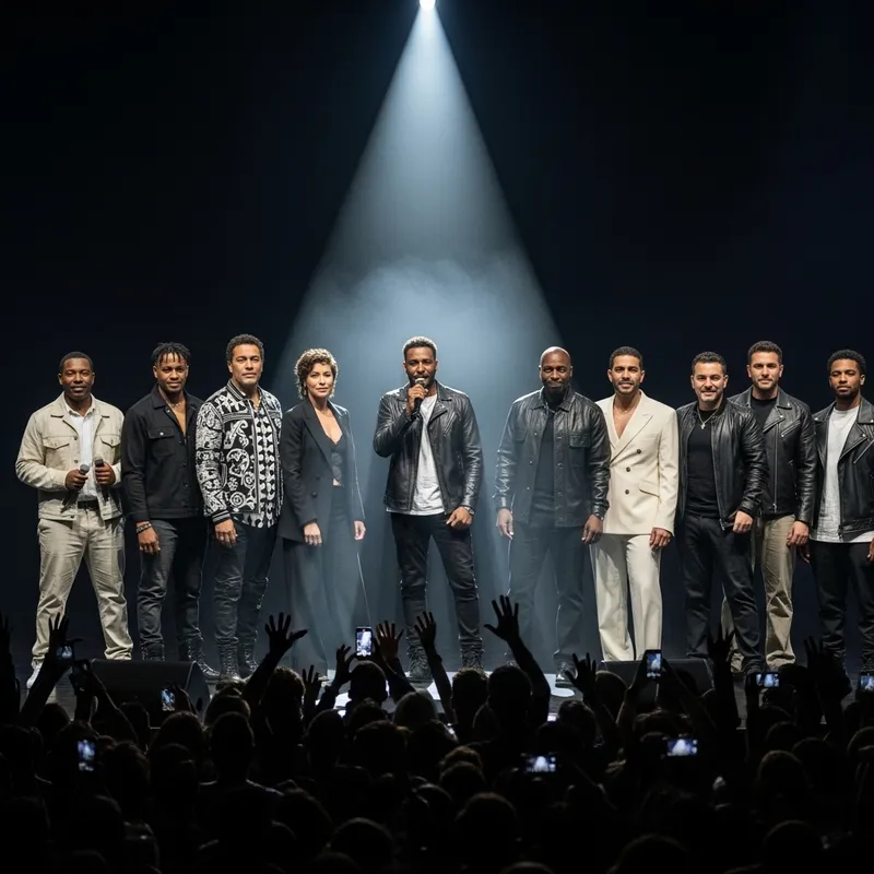 Famous People on Stage: Confident Individuals in Diverse Attire